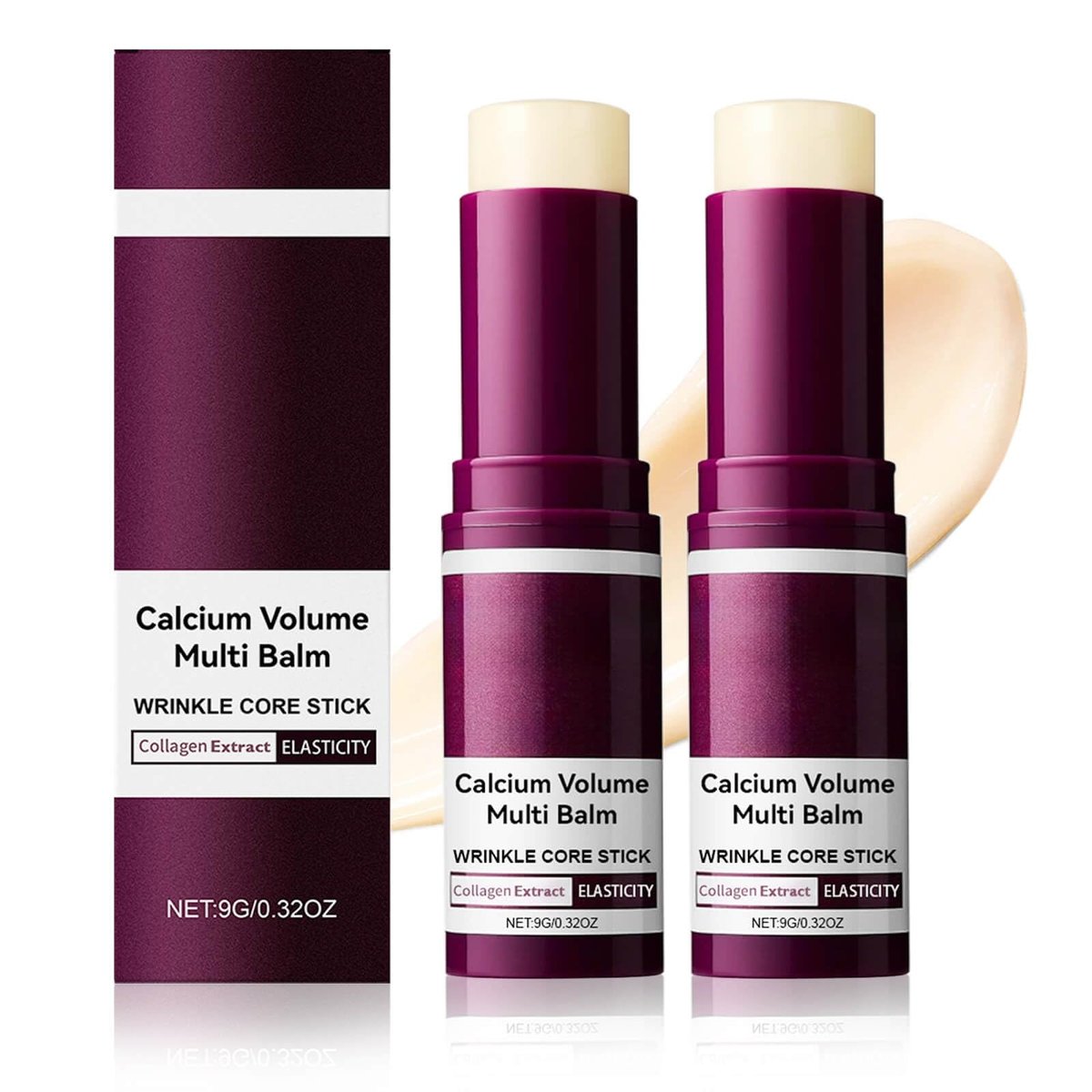 Peksozi 2er-Pack Calcium Multi Balm Stick, Calcium Volume Multi Balm, Koreanischer Kollagen-Feuchtigkeitsstick, Straffend & Feuchtigkeitsspendend für Augen, Gesicht & Hals