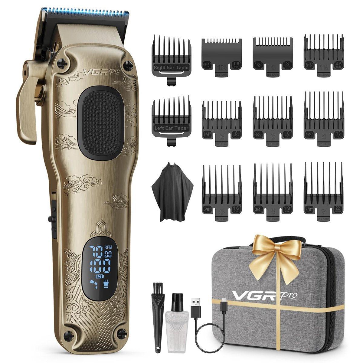 VGRPRO Haarclipper für Herren Profi, Kabellos & Kabelgebunden, Friseur Haarschneidemaschine mit Aufbewahrungskoffer, Elektrisches Pflegeset für Zuhause & Salon, LED Akkuanzeige (Gold)