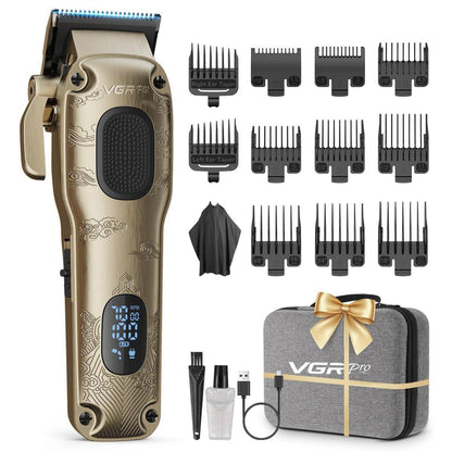 VGRPRO Haarclipper für Herren Profi, Kabellos & Kabelgebunden, Friseur Haarschneidemaschine mit Aufbewahrungskoffer, Elektrisches Pflegeset für Zuhause & Salon, LED Akkuanzeige (Gold)