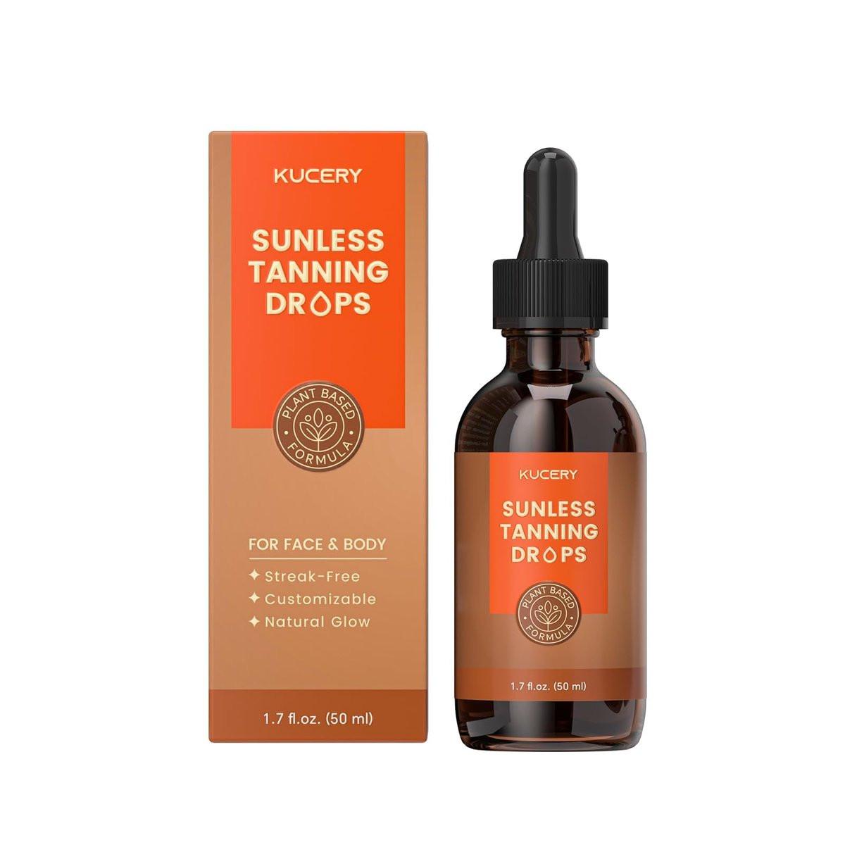 KUCERY Sunless Tanning Drops für Gesicht & Körper – Pflanzlicher Selbstbräuner mit botanischen Inhaltsstoffen, streifenfreies Bronzing-Serum, individuell anpassbare Bräune, 50 ml