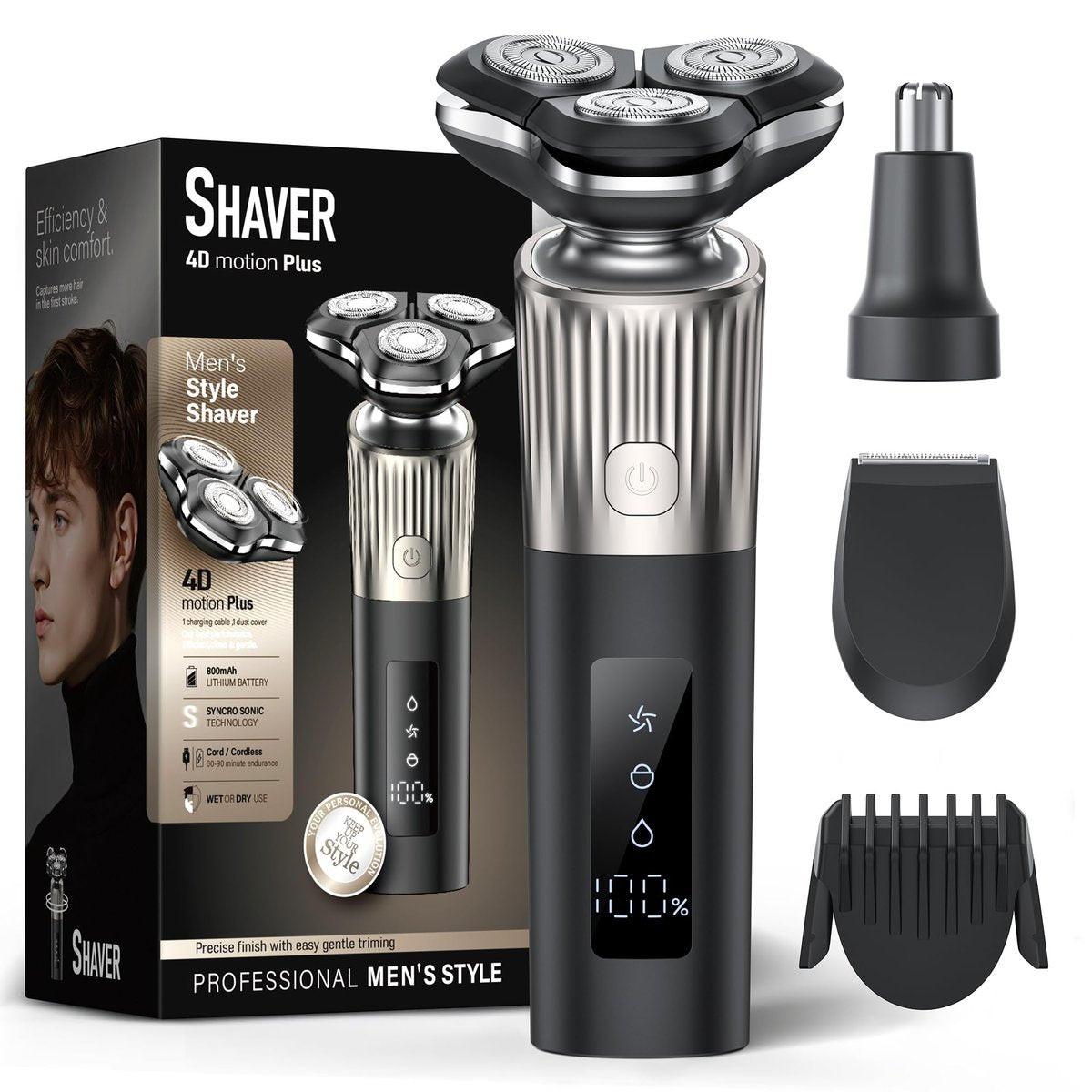 EvznFeo 8011 Series Elektrorasierer für Herren, 4D Floating Rotary Kopf, IPX7 wasserdicht, USB-C Schnellladung, 90 Minuten Laufzeit, hypoallergene Klingen, tragbarer Reise-Grooming-Kit