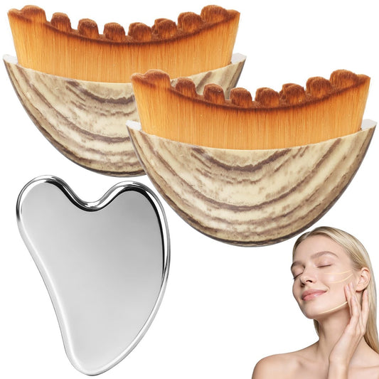 2er-Set Lymphatische Kontur-Gesichtsbürste & Edelstahl Gua Sha Werkzeug für Gesichts- und Nackenmassage, Kinnlinie, Schwellungen, Lifting, Entspannung, Lymphdrainage