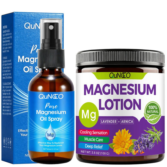 Reines Magnesiumöl Spray + Lotion Set für Schlaf, Bein- und Muskelentspannung – Duftneutral, Nicht Fettend, Weniger Juckreiz, 100% Magnesiumchlorid Sole, Lotion mit Feuchtigkeitsspendenden Ergänzungen wie Arnika, Lavendel