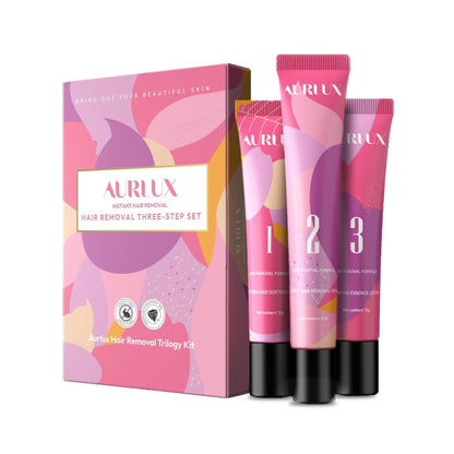 Aurlux Trilogy Kit zur Gesichtshaarentfernung bei PCOS für Frauen – Klinisch getesteter Haarentferner für Kinn und Oberlippe – 3-Stufen-System für 3-4 Wochen – Beruhigendes Gel mit Aloe Vera und Vitamin E