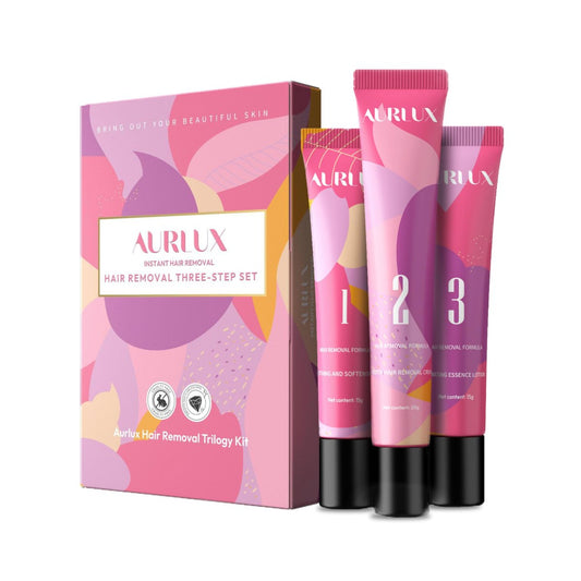 Aurlux Trilogy Kit zur Gesichtshaarentfernung bei PCOS für Frauen – Klinisch getesteter Haarentferner für Kinn und Oberlippe – 3-Stufen-System für 3-4 Wochen – Beruhigendes Gel mit Aloe Vera und Vitamin E