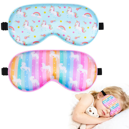 OlyPegic 2-teilige Kinder-Schlafmaske Einhorn – Seidige Augenmaske für Mädchen mit verstellbarem Band, weich & leicht, blockiert Licht, für Reisen und Zuhause