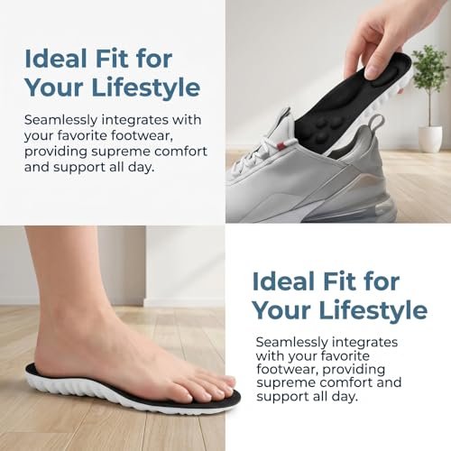 Fuetpl Stepper Einlegesohlen für Damen & Herren – Cloud-Insoles mit 4D Memory Foam, Fußgewölbestütze, Anti-Ermüdung & Komfort, stoßdämpfend, atmungsaktiv für Laufen & Gehen (Schwarz, Herren 10-10.5/Damen 11-11.5)