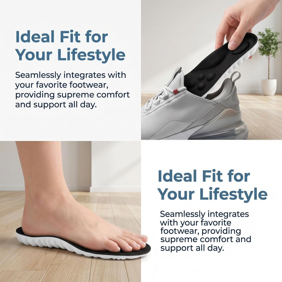 Fuetpl Stepper Einlegesohlen für Damen & Herren – Cloud-Insoles mit 4D Memory Foam, Fußgewölbestütze, Anti-Ermüdung & Komfort, stoßdämpfend, atmungsaktiv für Laufen & Gehen (Schwarz, Herren 10-10.5/Damen 11-11.5)
