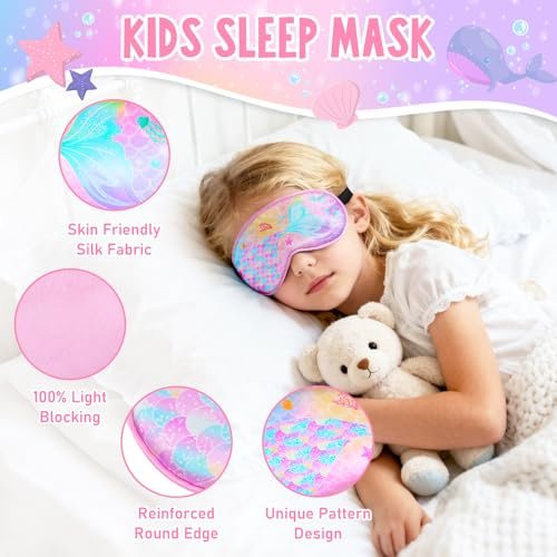 OlyPegic 2 Stücke Kinder Schlafmaske Mädchen Seidenaugenmaske Schlafen mit verstellbarem Riemen Weiche Leichte Augenabdeckung Schlafmaske Lichtblockierung für Reisen und Zuhause Mädchen Teenager Regenbogen Einhorn