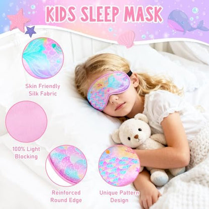 OlyPegic 2 Stücke Kinder Schlafmaske Mädchen Seidenaugenmaske Schlafen mit verstellbarem Riemen Weiche Leichte Augenabdeckung Schlafmaske Lichtblockierung für Reisen und Zuhause Mädchen Teenager Regenbogen Einhorn