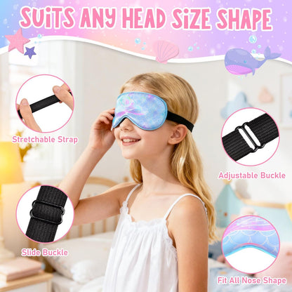 OlyPegic 2 Stücke Kinder Schlafmaske Mädchen Seidenaugenmaske Schlafen mit verstellbarem Riemen Weiche Leichte Augenabdeckung Schlafmaske Lichtblockierung für Reisen und Zuhause Mädchen Teenager Regenbogen Einhorn