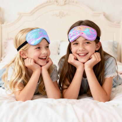 OlyPegic 2 Stücke Kinder Schlafmaske Mädchen Seidenaugenmaske Schlafen mit verstellbarem Riemen Weiche Leichte Augenabdeckung Schlafmaske Lichtblockierung für Reisen und Zuhause Mädchen Teenager Regenbogen Einhorn