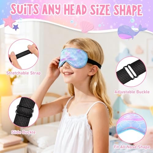 OlyPegic 2 Stücke Kinder Schlafmaske Mädchen Seidenaugenmaske Schlafen mit verstellbarem Riemen Weiche Leichte Augenabdeckung Schlafmaske Lichtblockierung für Reisen und Zuhause Mädchen Teenager Regenbogen Einhorn