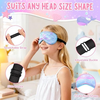 OlyPegic 2 Stücke Kinder Schlafmaske Mädchen Seidenaugenmaske Schlafen mit verstellbarem Riemen Weiche Leichte Augenabdeckung Schlafmaske Lichtblockierung für Reisen und Zuhause Mädchen Teenager Regenbogen Einhorn