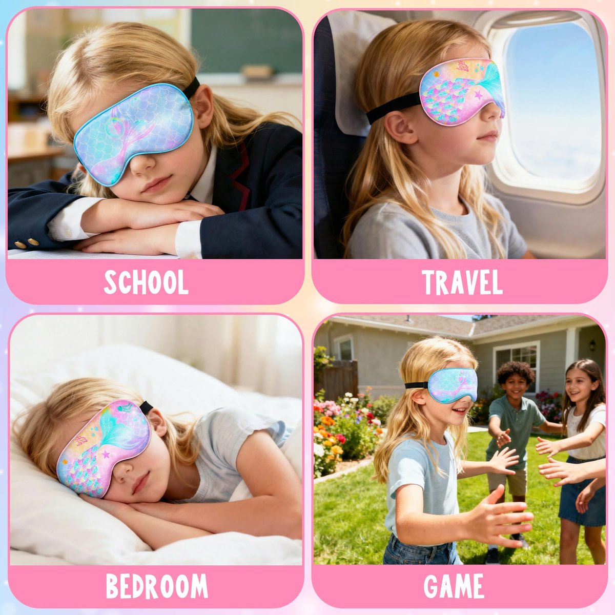 OlyPegic 2 Stücke Kinder Schlafmaske Mädchen Seidenaugenmaske Schlafen mit verstellbarem Riemen Weiche Leichte Augenabdeckung Schlafmaske Lichtblockierung für Reisen und Zuhause Mädchen Teenager Regenbogen Einhorn