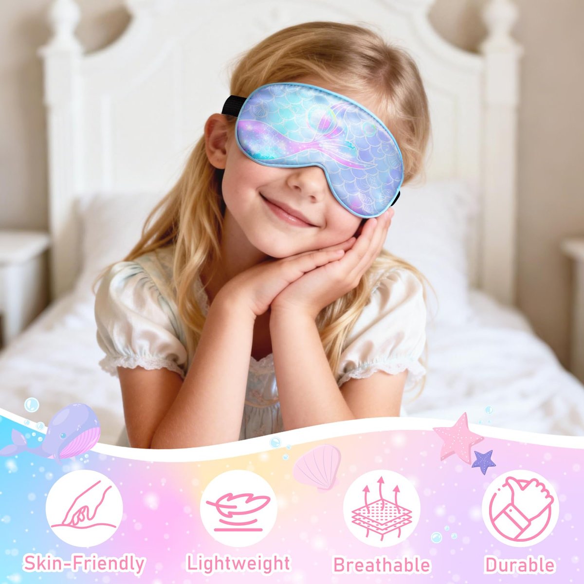 OlyPegic 2 Stücke Kinder Schlafmaske Mädchen Seidenaugenmaske Schlafen mit verstellbarem Riemen Weiche Leichte Augenabdeckung Schlafmaske Lichtblockierung für Reisen und Zuhause Mädchen Teenager Regenbogen Einhorn
