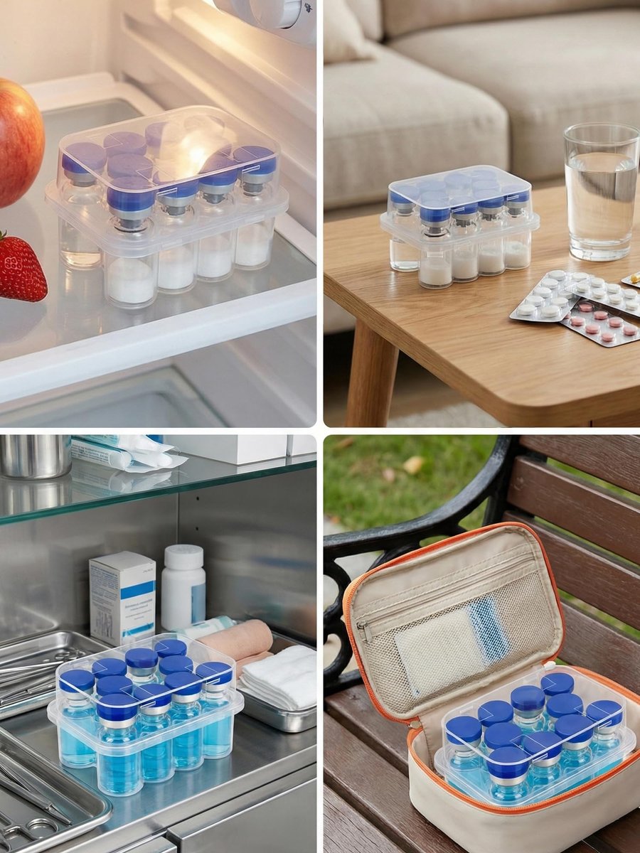 2er-Pack 3ml Peptide-Aufbewahrungsbox für Kühlschrank, 10-Fach Fläschchenhalter & Medikamenten-Organizer für 3ml Insulin, GLP-1 & Peptide, Klare Aufbewahrungsbox passend für 1ml 2ml 3ml Fläschchen, 20 Fächer insgesamt
