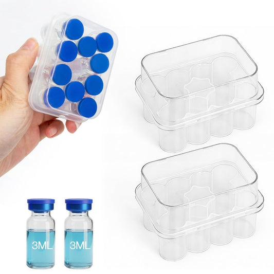 2er-Pack 3ml Peptide-Aufbewahrungsbox für Kühlschrank, 10-Fach Fläschchenhalter & Medikamenten-Organizer für 3ml Insulin, GLP-1 & Peptide, Klare Aufbewahrungsbox passend für 1ml 2ml 3ml Fläschchen, 20 Fächer insgesamt