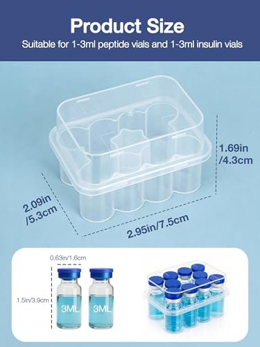 2er-Pack 3ml Peptide-Aufbewahrungsbox für Kühlschrank, 10-Fach Fläschchenhalter & Medikamenten-Organizer für 3ml Insulin, GLP-1 & Peptide, Klare Aufbewahrungsbox passend für 1ml 2ml 3ml Fläschchen, 20 Fächer insgesamt
