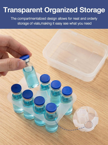 2er-Pack 3ml Peptide-Aufbewahrungsbox für Kühlschrank, 10-Fach Fläschchenhalter & Medikamenten-Organizer für 3ml Insulin, GLP-1 & Peptide, Klare Aufbewahrungsbox passend für 1ml 2ml 3ml Fläschchen, 20 Fächer insgesamt