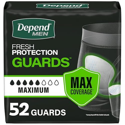 Depend Guards Inkontinenz-Einlagen für Männer, maximale Saugfähigkeit, 52 Stück, Verpackung kann variieren