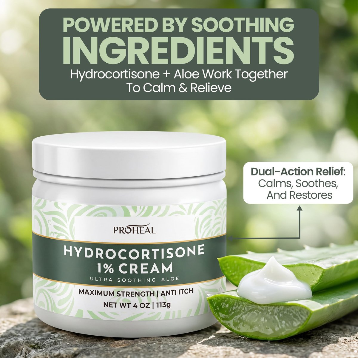 ProHeal 1% Hydrocortison Creme Maximum Stärke mit Aloe Vera - 113g Anti-Juckreiz Creme bei Insektenstichen, Ekzemen, Giftefeu, Gifteiche, Giftsumach und mehr