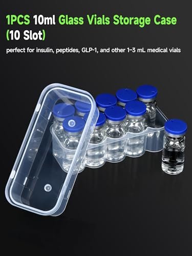 Leng Ke 10-Fach Peptid-Aufbewahrungsbox für Kühlschrank, 10 ml Durchstechflasche Aufbewahrungsbox, Transparente Box für 10 ml Glasfläschchen, Sicherer 10 ml Durchstechflaschenhalter für Diabetespflege