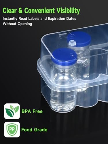 Leng Ke 10-Fach Peptid-Aufbewahrungsbox für Kühlschrank, 10 ml Durchstechflasche Aufbewahrungsbox, Transparente Box für 10 ml Glasfläschchen, Sicherer 10 ml Durchstechflaschenhalter für Diabetespflege