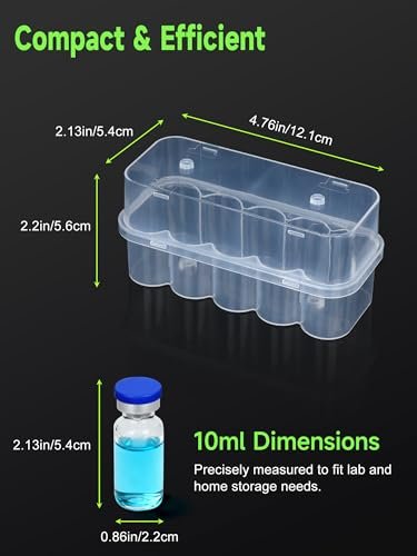 Leng Ke 10-Fach Peptid-Aufbewahrungsbox für Kühlschrank, 10 ml Durchstechflasche Aufbewahrungsbox, Transparente Box für 10 ml Glasfläschchen, Sicherer 10 ml Durchstechflaschenhalter für Diabetespflege