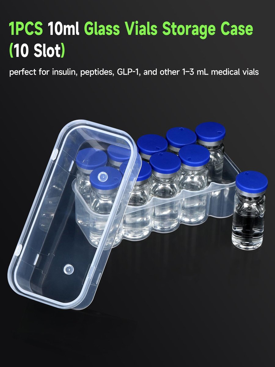 Leng Ke 10-Fach Peptid-Aufbewahrungsbox für Kühlschrank, 10 ml Durchstechflasche Aufbewahrungsbox, Transparente Box für 10 ml Glasfläschchen, Sicherer 10 ml Durchstechflaschenhalter für Diabetespflege