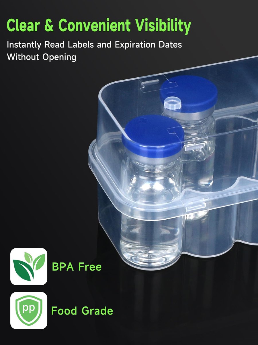 Leng Ke 10-Fach Peptid-Aufbewahrungsbox für Kühlschrank, 10 ml Durchstechflasche Aufbewahrungsbox, Transparente Box für 10 ml Glasfläschchen, Sicherer 10 ml Durchstechflaschenhalter für Diabetespflege