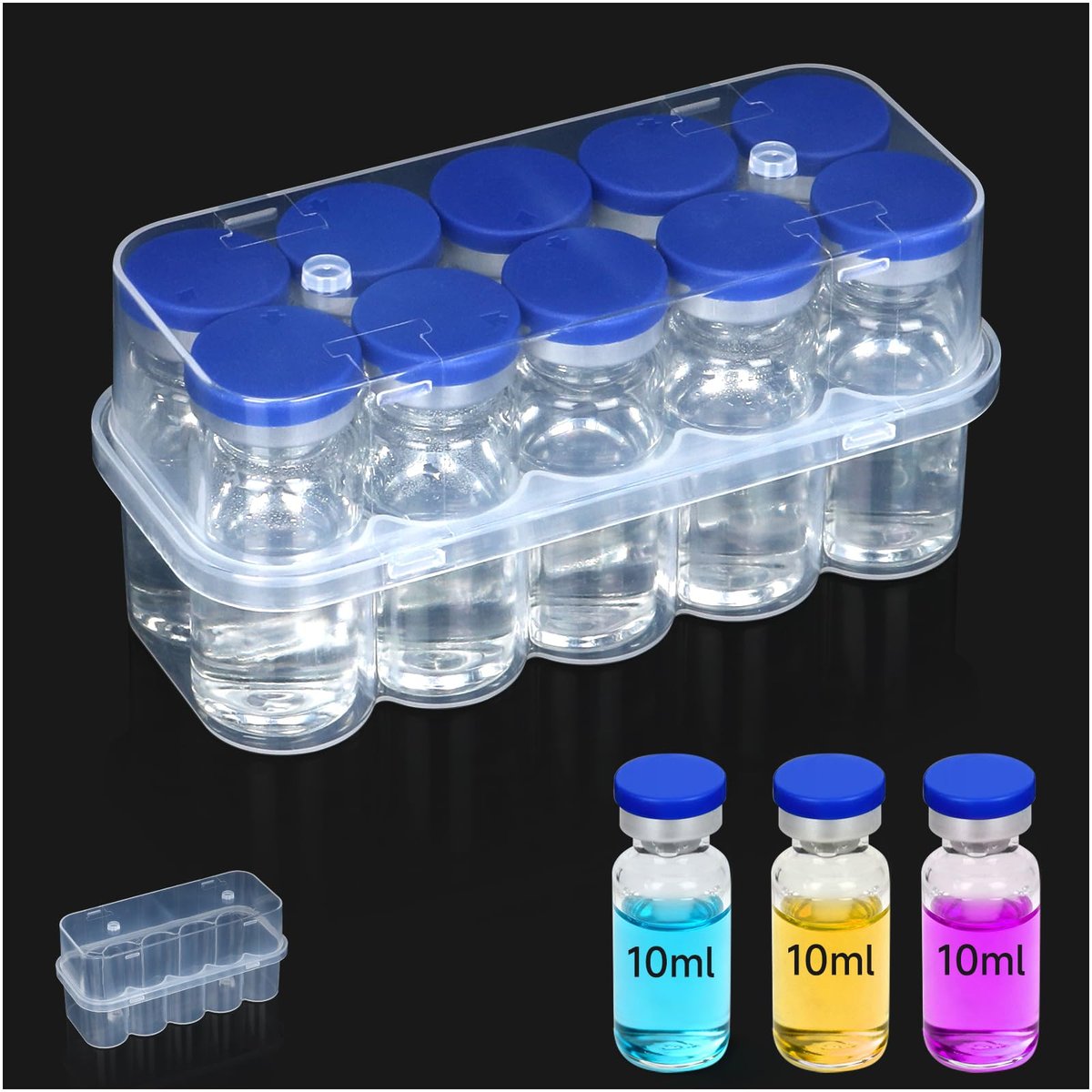 Leng Ke 10-Fach Peptid-Aufbewahrungsbox für Kühlschrank, 10 ml Durchstechflasche Aufbewahrungsbox, Transparente Box für 10 ml Glasfläschchen, Sicherer 10 ml Durchstechflaschenhalter für Diabetespflege