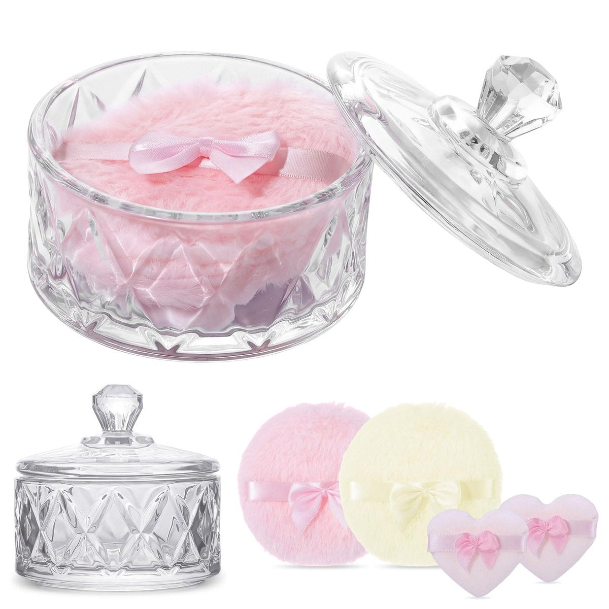 Pimoys 5er-Set Puderbehälter mit Puderquaste, Rosa Geschenke für Mütter, Körperpuderquaste und Behälter, Erstes Muttertagsgeschenk für neue Mütter und Ehefrauen