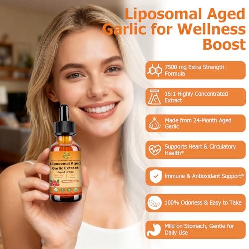 JUIWEFKK Knoblauch-Extrakt flüssig – 500 mg pro Portion, 15:1 Extrakt, geruchlos, liposomale Technologie für schnelle Aufnahme – Herz- & Immununterstützung für Männer & Frauen, Himbeergeschmack