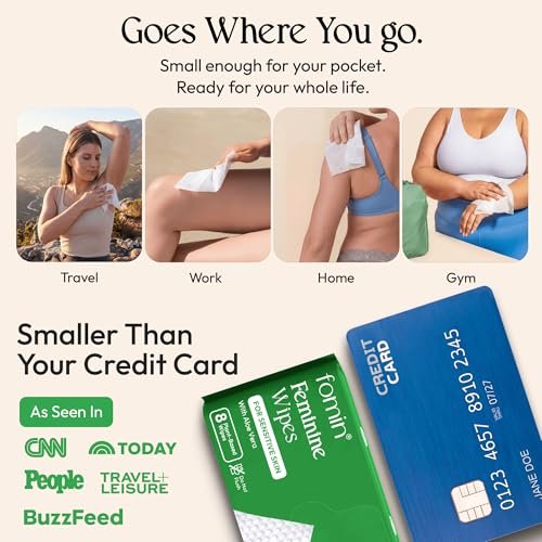 FOMIN Feminin Feuchttücher für Frauen - 9er Pack (72 Tücher) - pH-ausgeglichene Intimreinigungstücher mit Aloe Vera - Für empfindliche Haut - Einzelverpackt - Reiseutensilien & Geschenke für Frauen & Teenager