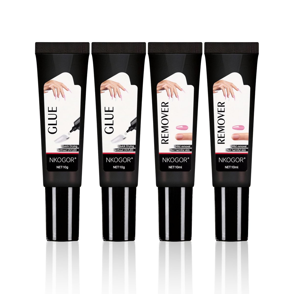 2 Sets Schnelltrocknender 10g Halbfester Nagelkleber mit 10ml Entferner für Press-On-Nägel, Keine UV-Lampe Nötig, Langanhaltender Acrylnagelkleber Gel
