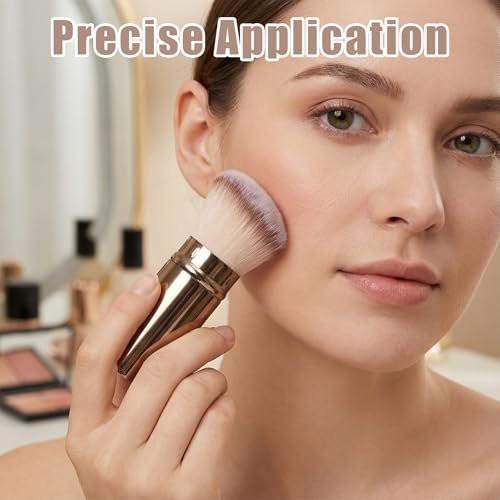 Kabuki Pinsel ausziehbar, Blush Pinsel Reise Make-up Pinsel Foundation All-in-One für Puder, Creme, Flüssig - Aluminiumgriff, Roségold