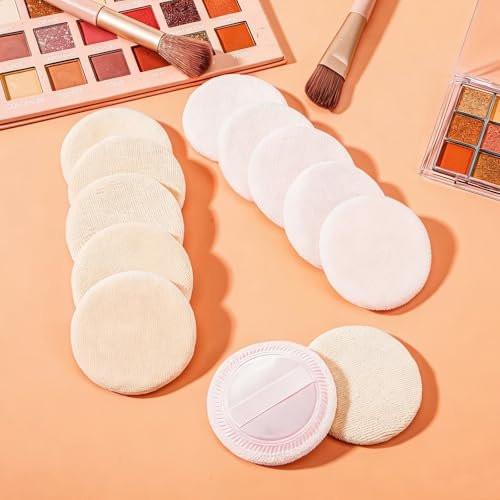 12 Stück runde Puderquasten mit Band – Kosmetikschwämme für loses und gepresstes Puder (Pink & Beige)