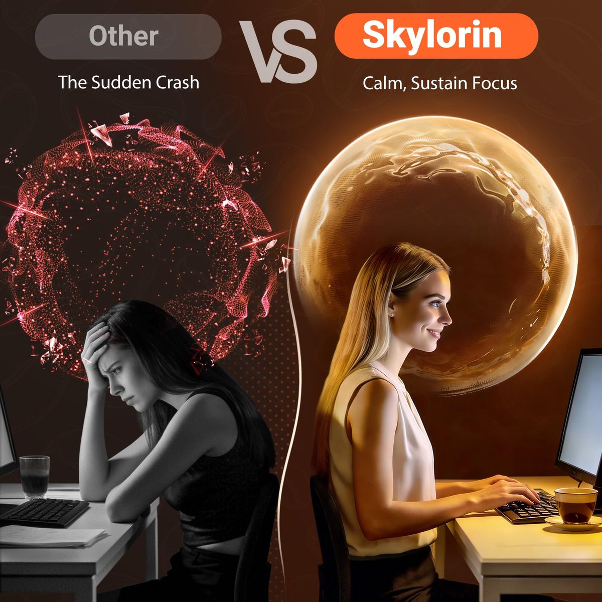 Skylorin 30 Sticks Instant Mushroom Coffee – 7 Adaptogene Pilze & 3000 mg hydrolysiertes Kollagen, Ashwagandha & L-Theanin – Glatte, säurearme Kaffeepäckchen für Fokus, Energie, Haut & Immunsystem – Wenig Koffein, kein Zittern