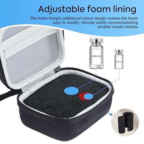 Vamctry Insulin-Vial-Schutzcase mit 12 Fächern, Insulin-Vial-Organizer-Tasche für Diabetiker, passend für 1 ml, 3 ml, 5 ml und 10 ml Vials