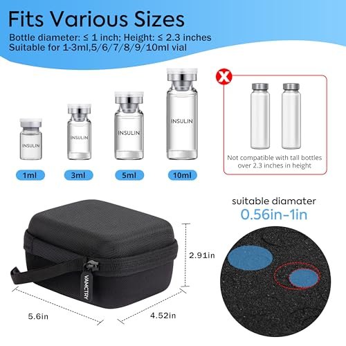 Vamctry Insulin-Vial-Schutzcase mit 12 Fächern, Insulin-Vial-Organizer-Tasche für Diabetiker, passend für 1 ml, 3 ml, 5 ml und 10 ml Vials