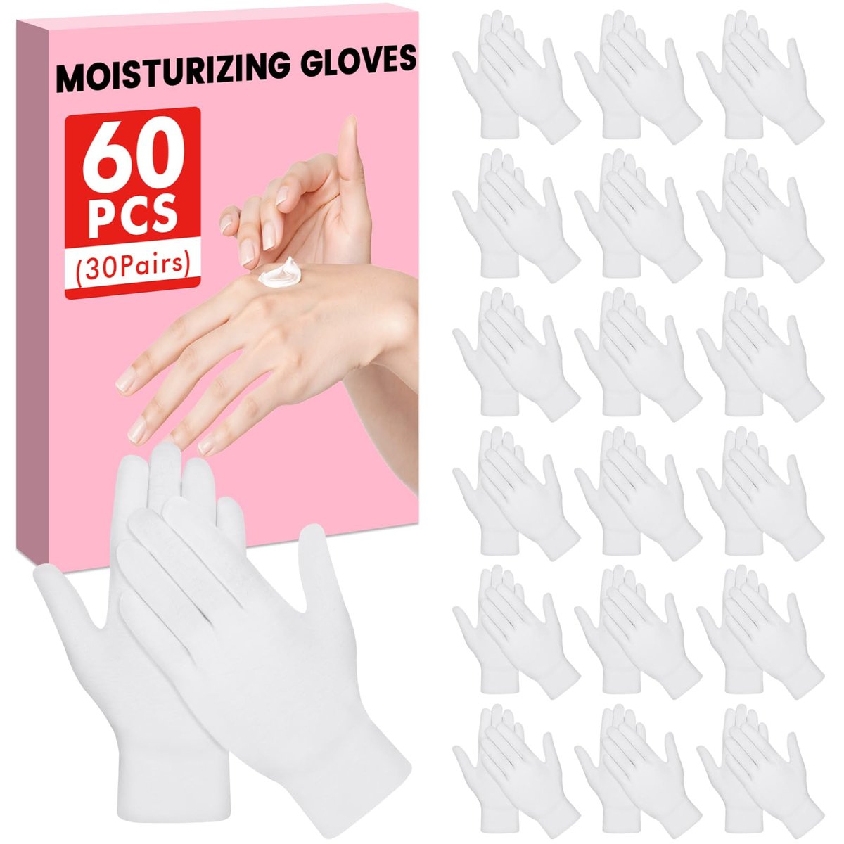 UGODAR 60 Stück weiße Baumwollhandschuhe für trockene Hände beim Schlafen, weiche feuchtigkeitsspendende SPA-Handschuhe für Ekzeme, dehnbare Lotion-Handschuhe für Männer und Frauen zur Handhabung von Münzen, Schmuck und Silber