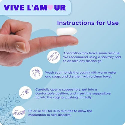 Vive L'Amour 15mg Hyaluronsäure Vaginalzäpfchen, Vaginalfeuchtigkeitscreme, kontinuierliche Hydratation, lindert vaginale Trockenheit, stellt natürliche Weichheit & Elastizität wieder her, Vaginalgesundheit (12 Stück)