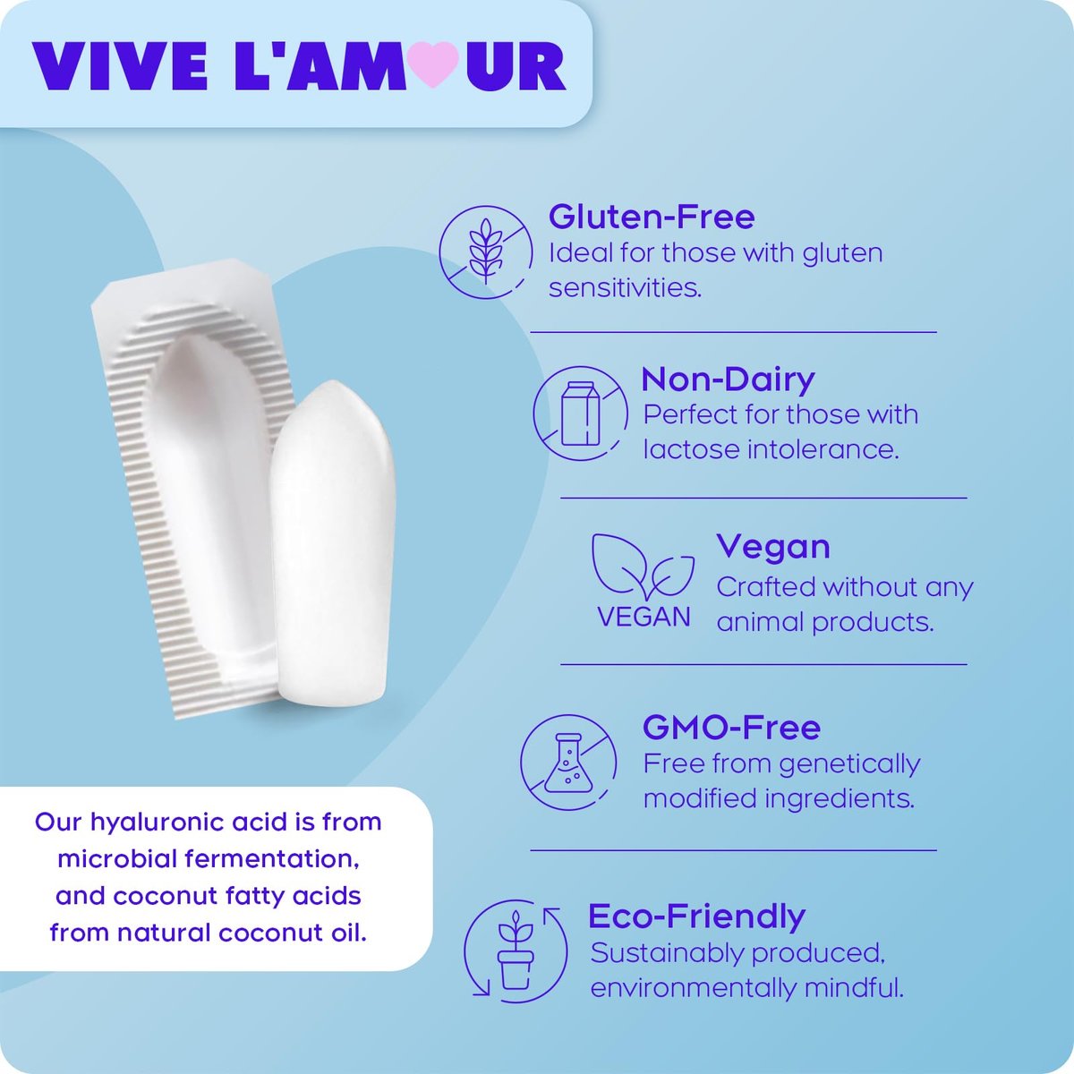 Vive L'Amour 15mg Hyaluronsäure Vaginalzäpfchen, Vaginalfeuchtigkeitscreme, kontinuierliche Hydratation, lindert vaginale Trockenheit, stellt natürliche Weichheit & Elastizität wieder her, Vaginalgesundheit (12 Stück)