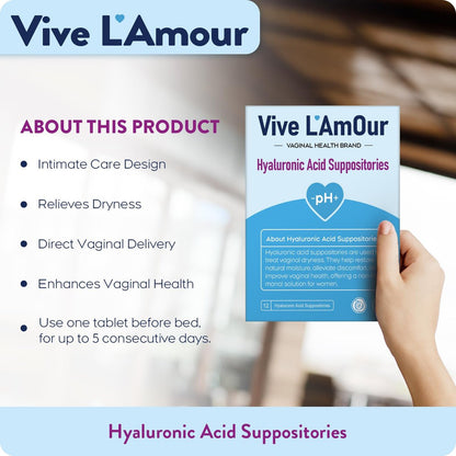Vive L'Amour 15mg Hyaluronsäure Vaginalzäpfchen, Vaginalfeuchtigkeitscreme, kontinuierliche Hydratation, lindert vaginale Trockenheit, stellt natürliche Weichheit & Elastizität wieder her, Vaginalgesundheit (12 Stück)