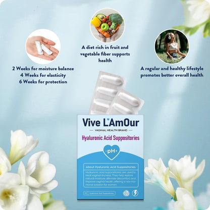 Vive L'Amour 15mg Hyaluronsäure Vaginalzäpfchen, Vaginalfeuchtigkeitscreme, kontinuierliche Hydratation, lindert vaginale Trockenheit, stellt natürliche Weichheit & Elastizität wieder her, Vaginalgesundheit (12 Stück)