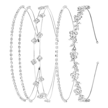 shuielai 4 Stück Silber Strass Stirnband, Braut Hochzeit Kristall Tiara Krone Haaraccessoires für Frauen Mädchen Blumenmädchen Ball formelle Anlässe