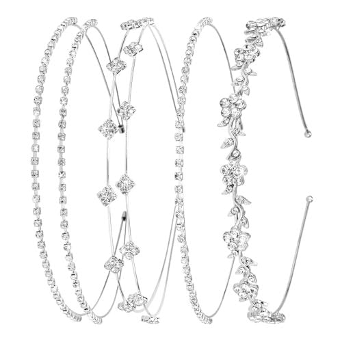 shuielai 4 Stück Silber Strass Stirnband, Braut Hochzeit Kristall Tiara Krone Haaraccessoires für Frauen Mädchen Blumenmädchen Ball formelle Anlässe