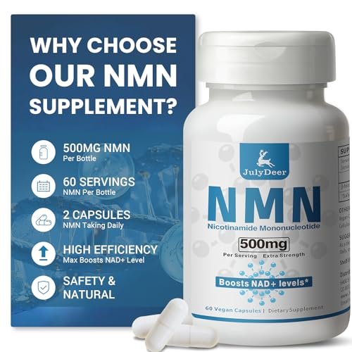 JulyDeer NMN 500mg – Hochreines Nicotinamid-Mononukleotid für mehr NAD+, Zellgesundheit, Energie und Anti-Aging – 60 Kapseln