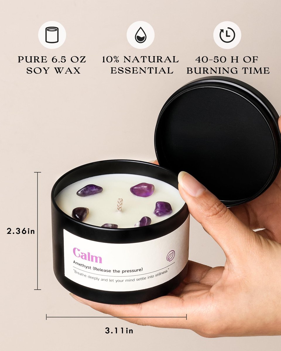 AOOVOO Kristall-Beruhigungskerzen Set für Frauen - 4er-Pack 26 oz Sojawachs-Kerze für duftendes Zuhause, 200 Stunden langanhaltende Kerze, Calm Amethyst/Serenity Clear Quartz/Harmony Rose Quartz/Balance Lapis Lazuli